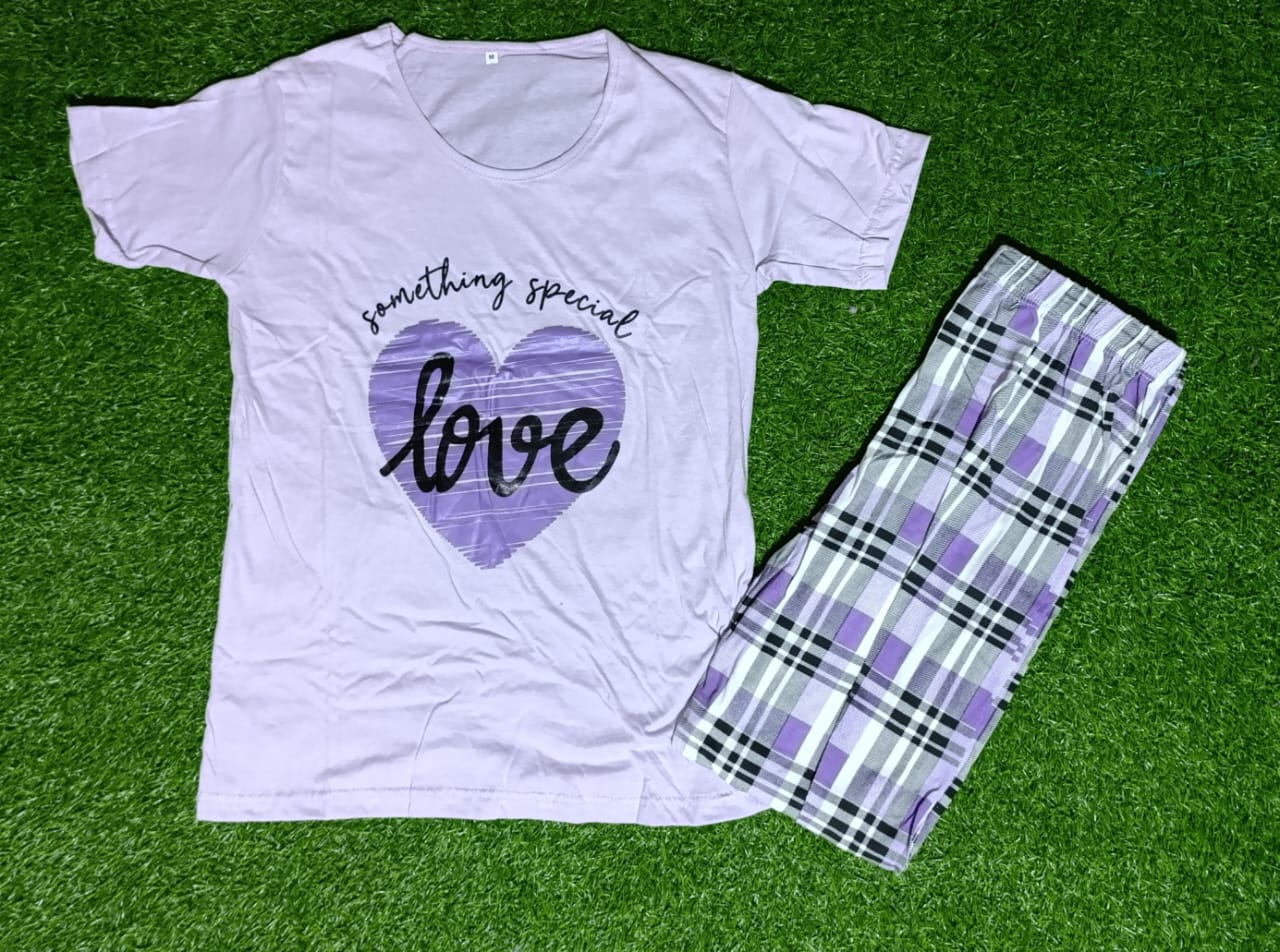 Lover Heart Night Wear Suit, Soft Cotton Nightwear