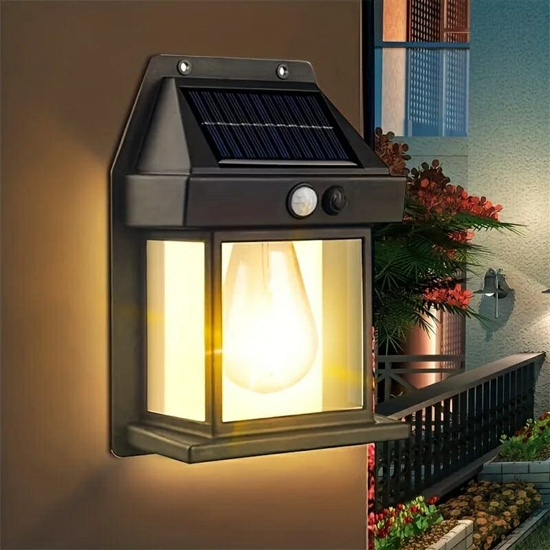 Solar Outdoor Tungsten Wall Light 3 Modes Body Sensing Waterproof Garden Villa Night Light, Spec: Large Black
