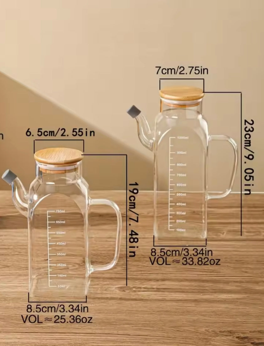 Large Capacity Glass Oil Pot, Glass Vinegar Pot With Lid, Glass Oil Dispenser For Food Kitchen