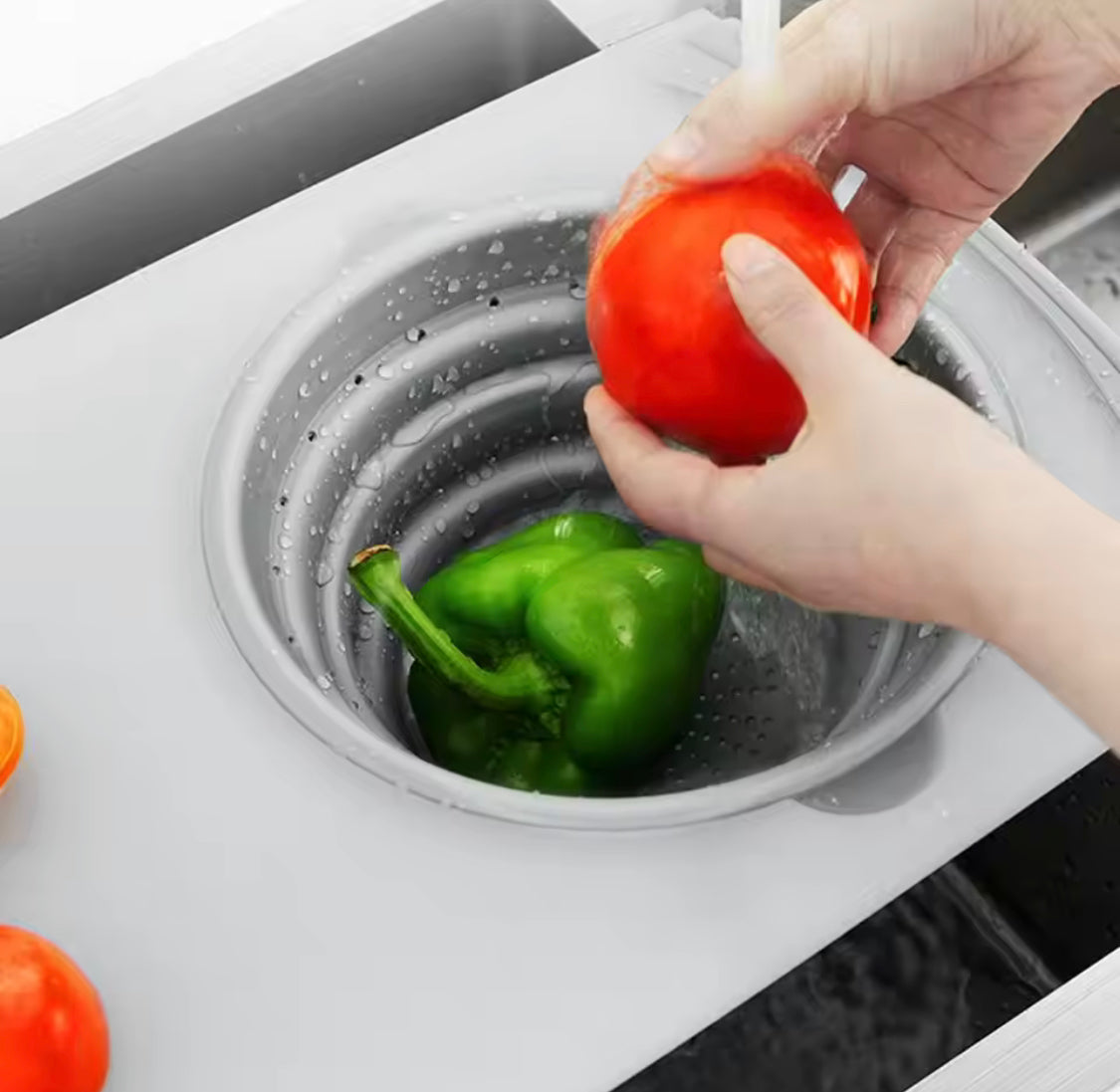 MultiFunctional Cutting Board With Sink Drain Basket, Over The Sink Cutting Board With Strainer, Vegetable Fruit Cutting Board