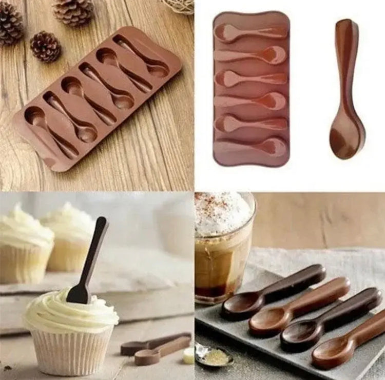 Spoon Shape Silicone Baking Mold, Chocolate Biscuit Ice Grid Mold, Non-Stick Cake Decorating Tool