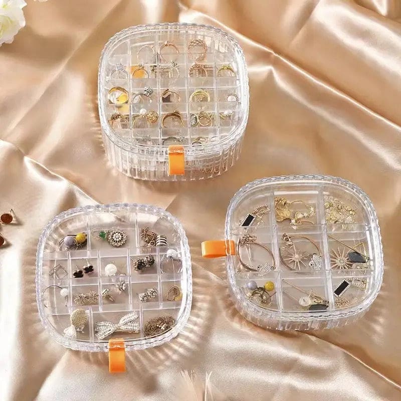 Elegant Transparent Crystal Portable Jewellery Box, Storage Organizer, Acrylic Earrings Holder, Multi-Layer Jewellery Case
