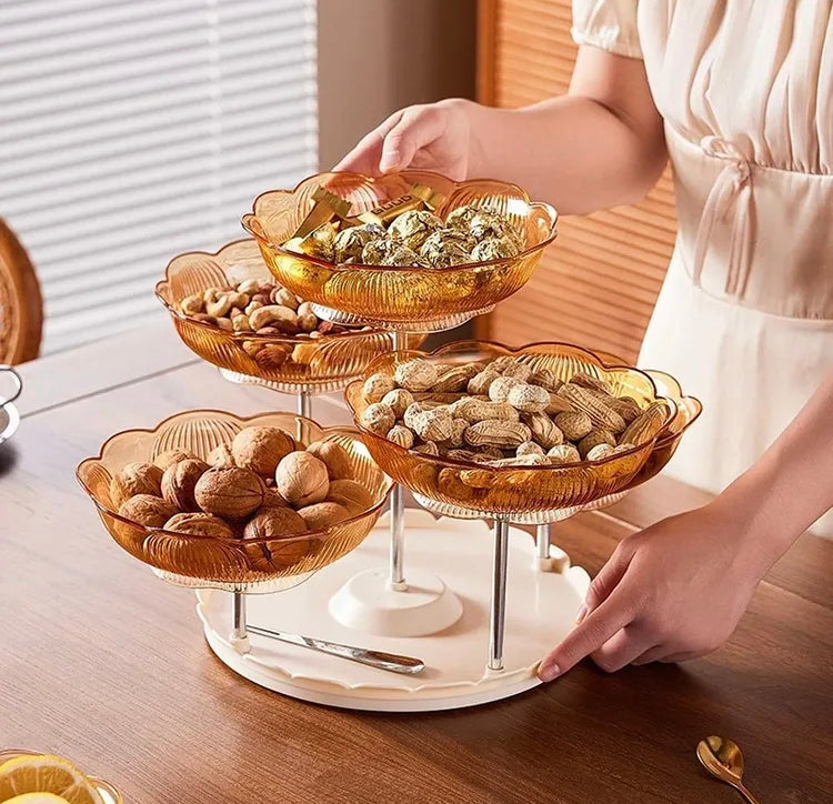 Rotating Luxury Fruit Tray, Elegant Snack And Candy Serving Tray, 5 Plates Rotating Serving Stand
