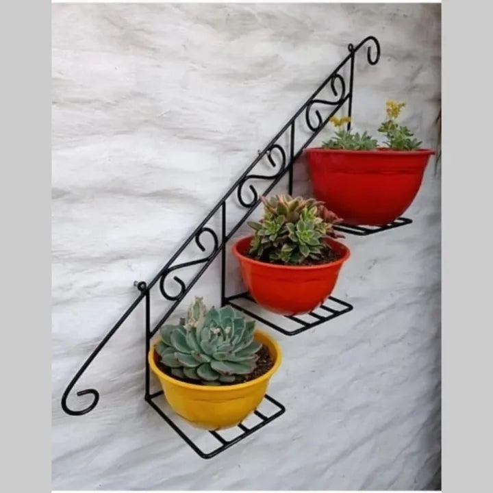 Wall Mounted Floral Display Rack, Flower Pot Storage Rack, 3 Step Wall Mount Iron Stand, Wall Basket Plants Stand