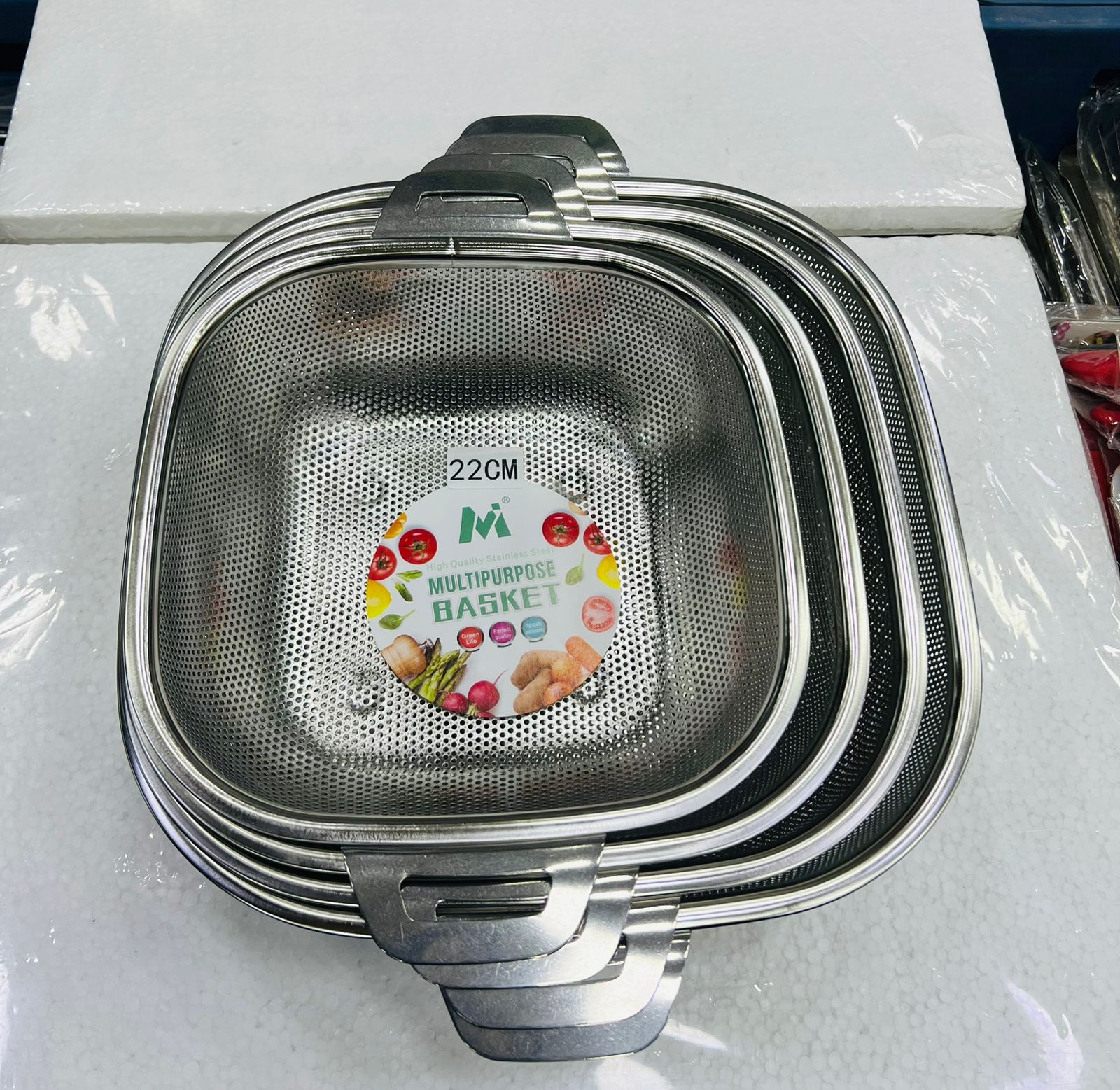 Square Shape Stainless Steel Strainer With Handle, Vegetable and Fruit Washing Strainer, Vegetable Strainer Bowl, Kitchen Steel Mesh Strainer Colander