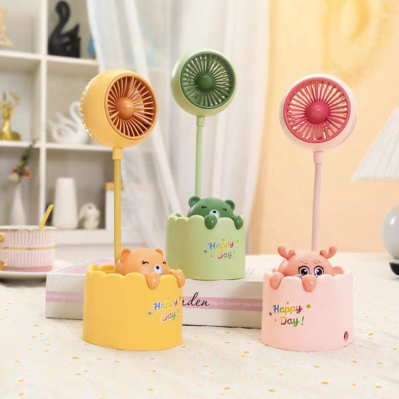 3 In 1 Charging Fan, Cartoon Mini Table Fan, Portable Desktop Usb Fan, Multifunctional Pen Holder Sharpener Fan