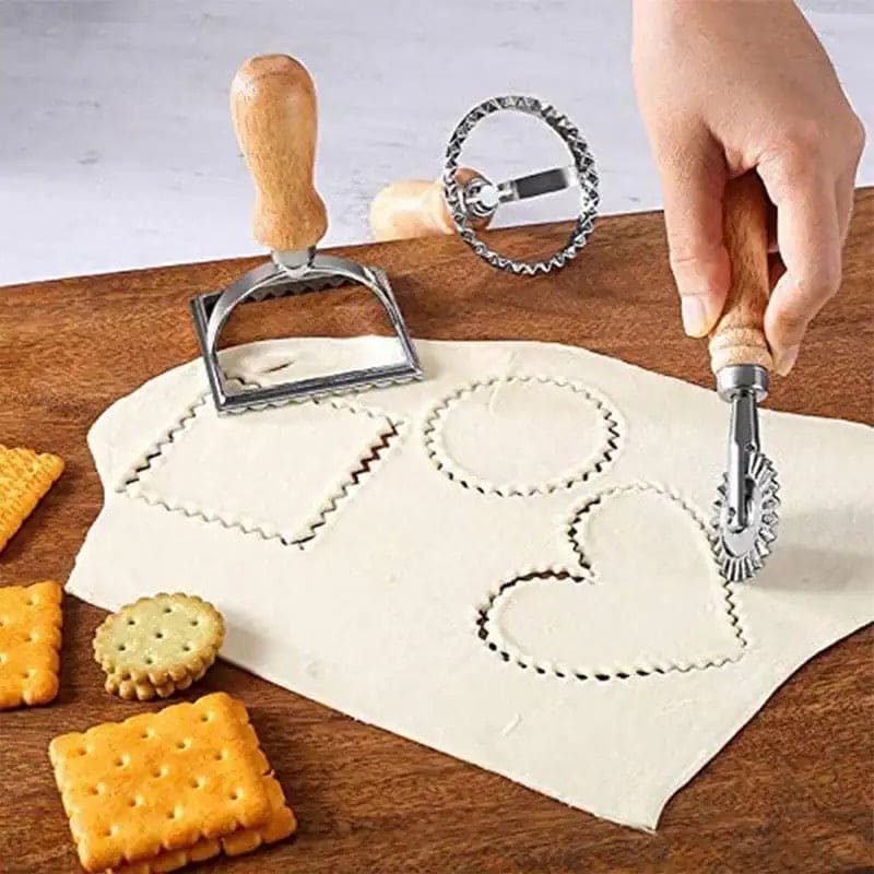 Cookie Stamp Cutter, Professional Ravioli Cutter Set with Wooden Handle, DIY Decoration Fondant Press Cutter, Press Mold Dumpling Lace Embossing Device