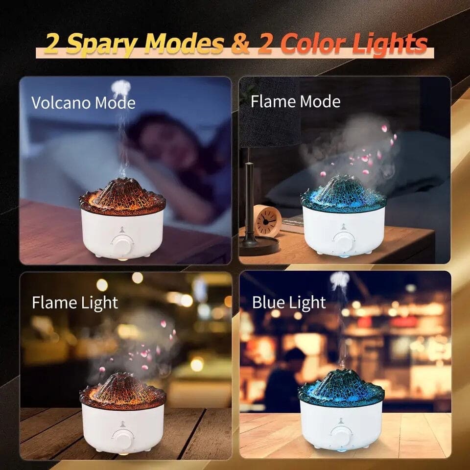Volcano Aroma Humidifier, Flame Humidifier with Night Light Lamp, Ultrasonic RC Jellyfish Aroma Diffuser, 2 In 1 Essentials Air Freshener, Essential Oils Perfume Blower, Electric Home Freshener Smoke