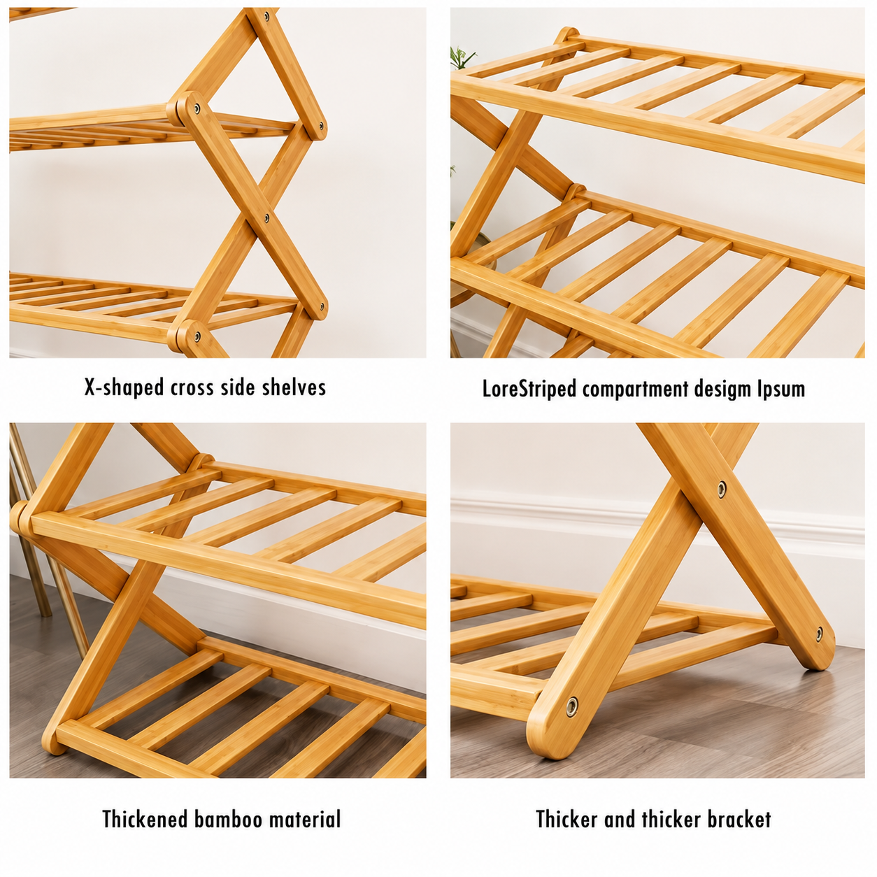Bamboo X-Fold Shoe Stand, Premium Foldable Bamboo Shoe Rack, Smart Fold Shoe Organizer, Natural Bamboo Folding Shoe Stand