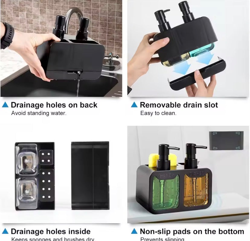 4 in 1 Manual Press Liquid Dish and Hand soap Dispenser, Dishwashing Soap Dispenser, Soap Dispenser With Sponge Holder