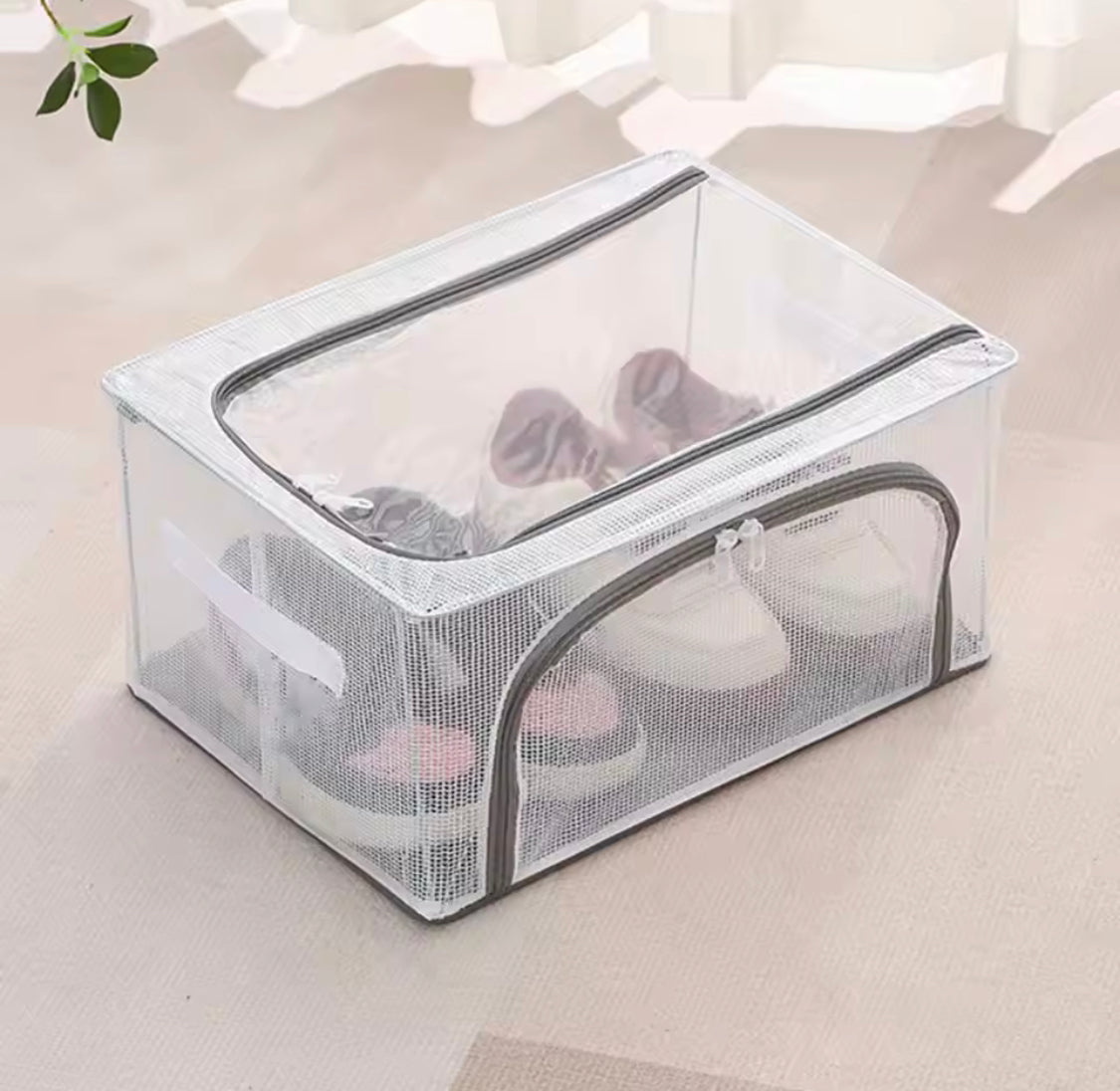 Double Sided Opening Zipper Shoe Storage Box, Under The Bed Shoe Basket, Dustproof Household Storage Box