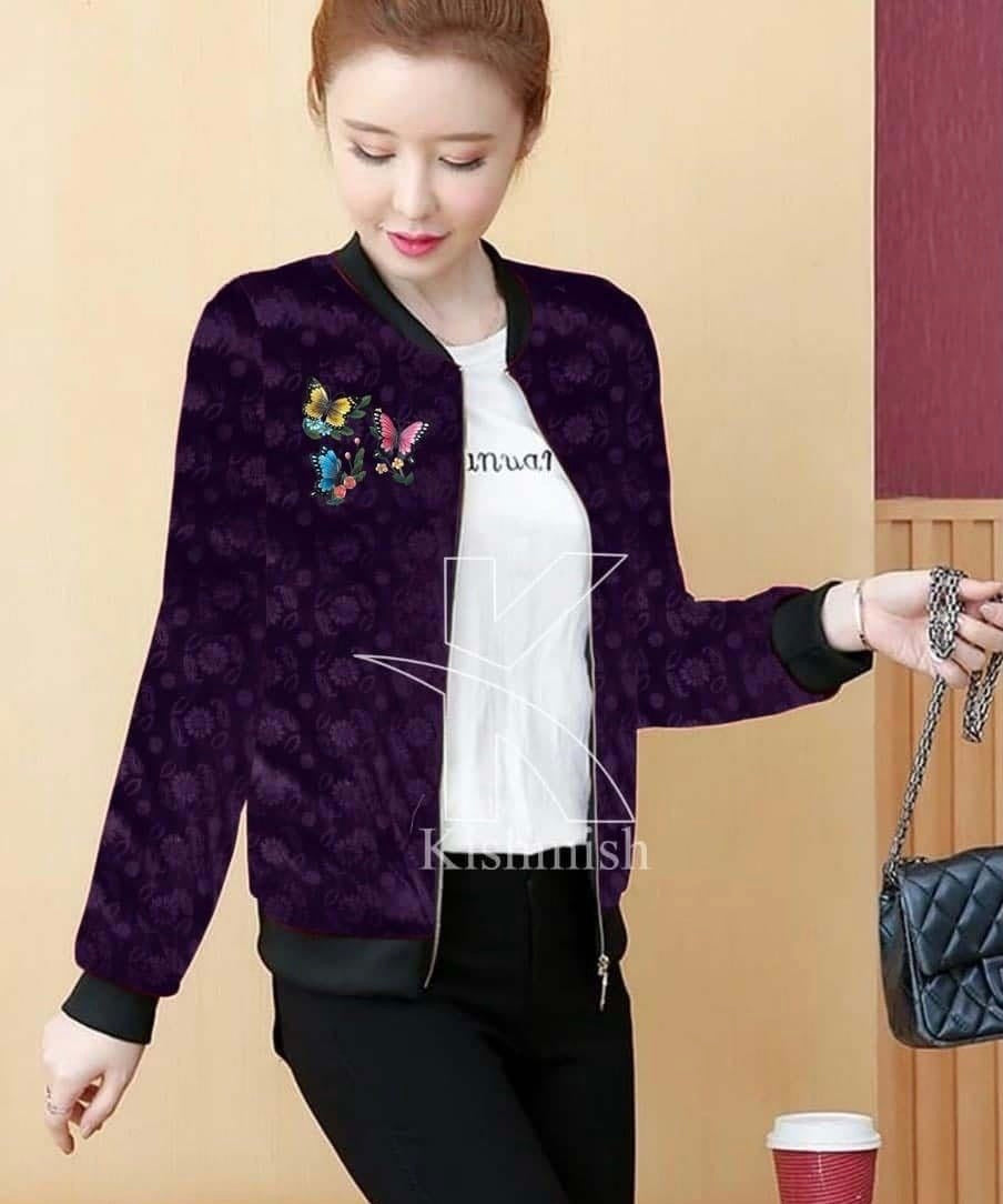 Printed Velvet Zipper Jacket