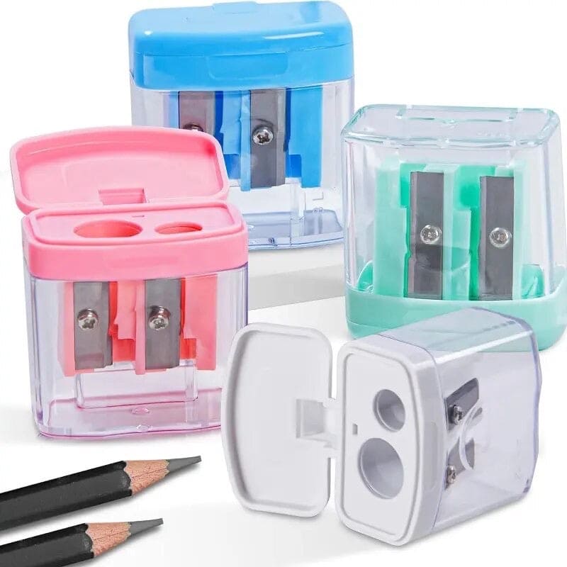 Double Hole Pencil Sharpener, Transparent Standard Pencil Cutting Machine, Manual Pencil Sharpener with Container, Colorful Compact Dual Holes Pencil Sharpener, Handheld Pencil Sharpeners for School Office Supply