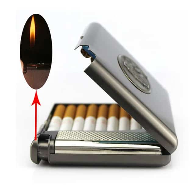 Windproof Smoking Cigarette Box, Metal Cigarette Case With Butane Gas Lighter, Lighter Gadget For Men, Cigarette Holder