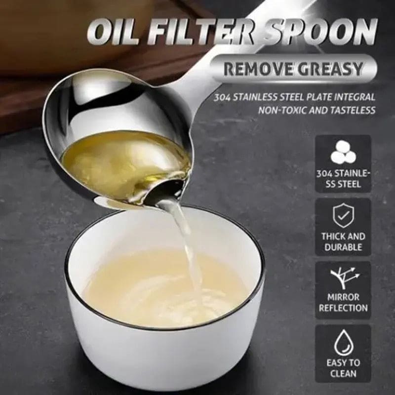 Oil Separator Spoon, Stainless Steel Filter Oil Ladle, Home Strainer Cooking Colander, Kitchen Oil Skimmer Spoon, Food Fat Skimmer Spoon