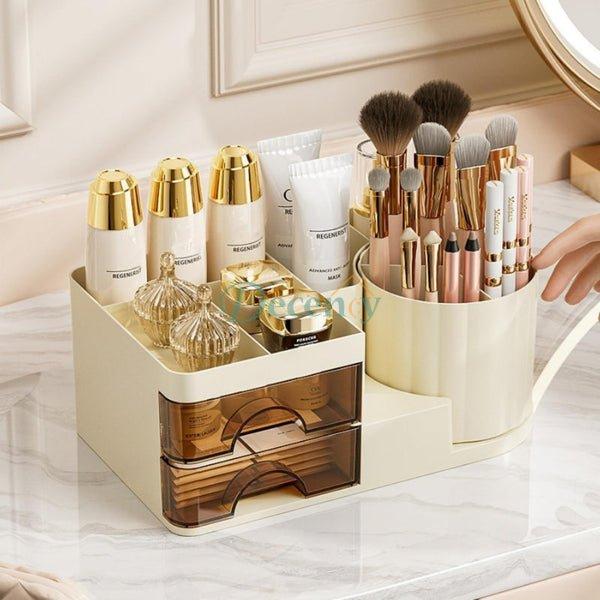 Desktop Cosmetic Organizer With Brush Holder, Transparent Drawer Cosmetic Storage Box, Cosmetic Storage Box