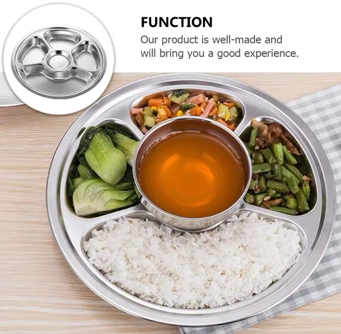 Stainless Steel Round Divided Dinner Plate, Stainless Steel Slow Feeding Bowl, Stainless Steel Snack Plate