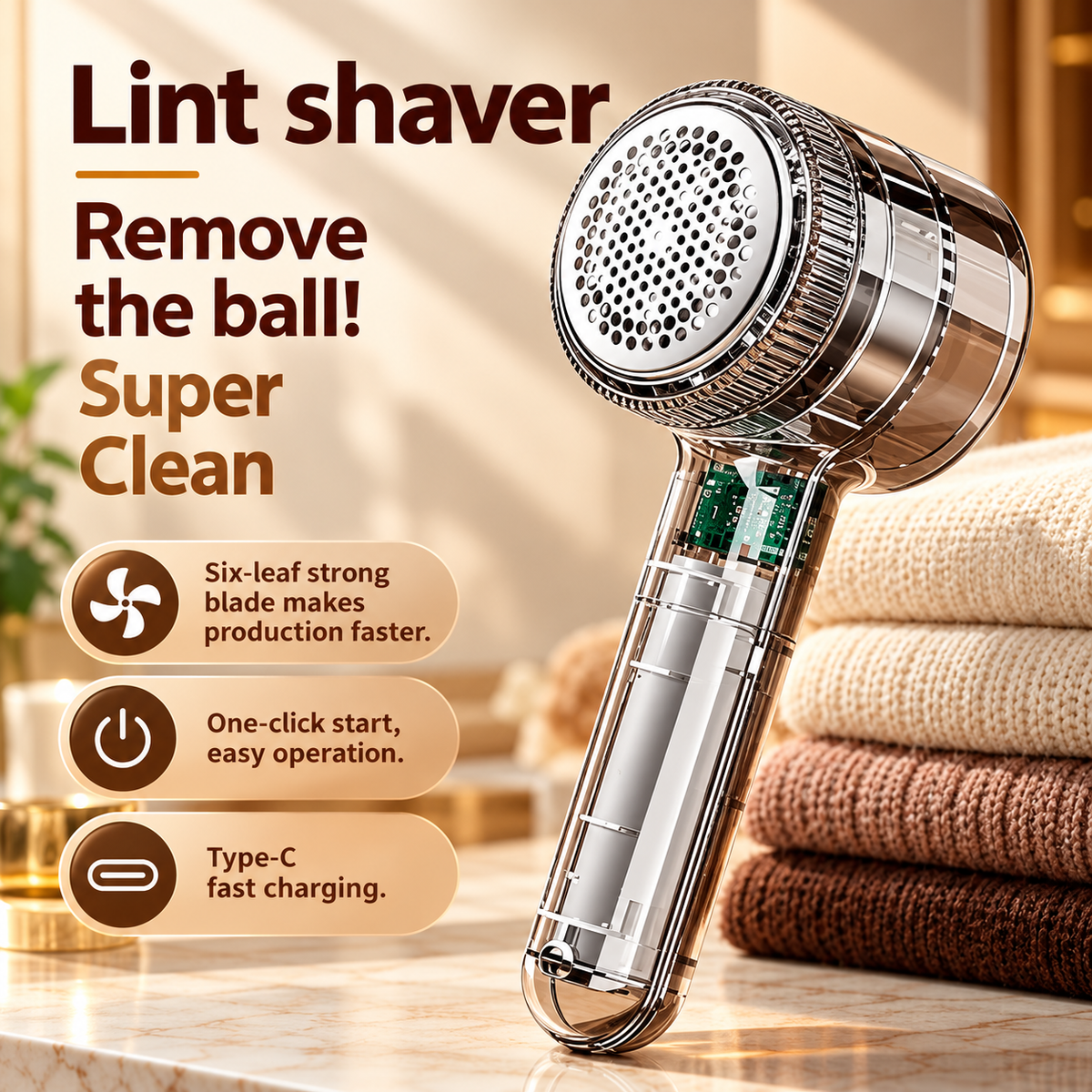 Rechargeable Transparent Lint Remover, Portable Clothes Bobble Remover, Handheld Lint & Fuzz Trimmer, Rechargeable Sweater Lint Shaver