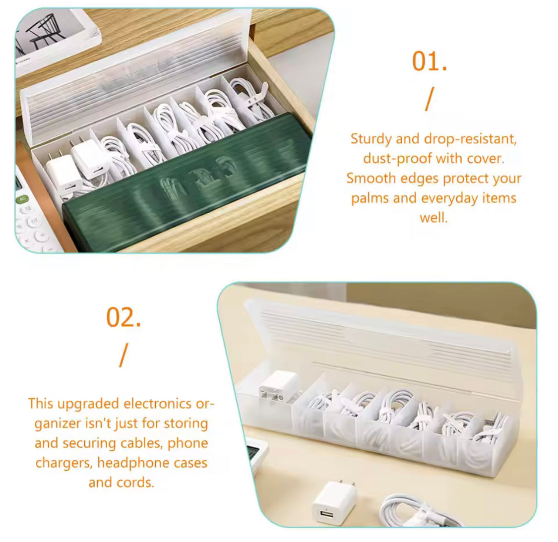 7 Compartment Data Cable Storage Box, Transparent Data Cable Organizer With Lid, Dustproof Desktop Organizer For Office Home
