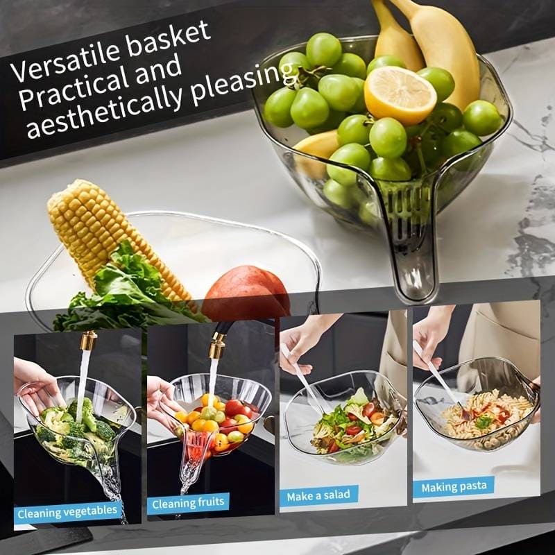 Multifunctional Drain Funnel Bowl, Household Creative Food Washing Basket, Transparent Washing Fruit Plate, Kitchen Gadget Cleaning Tool, Creative Dry Wet Separation Drain Bowl, Strainer Basket Drain Bowl with Funnel