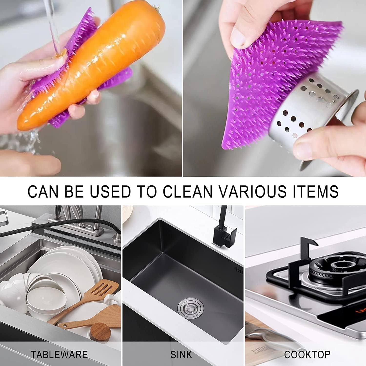 Universal Kitchen Scrubber, Finger Pot Scrubbing Brush, Non Slip Grip Vegetable Brush Scrubber, Plastic Bendable Fruit Cleaning Brush