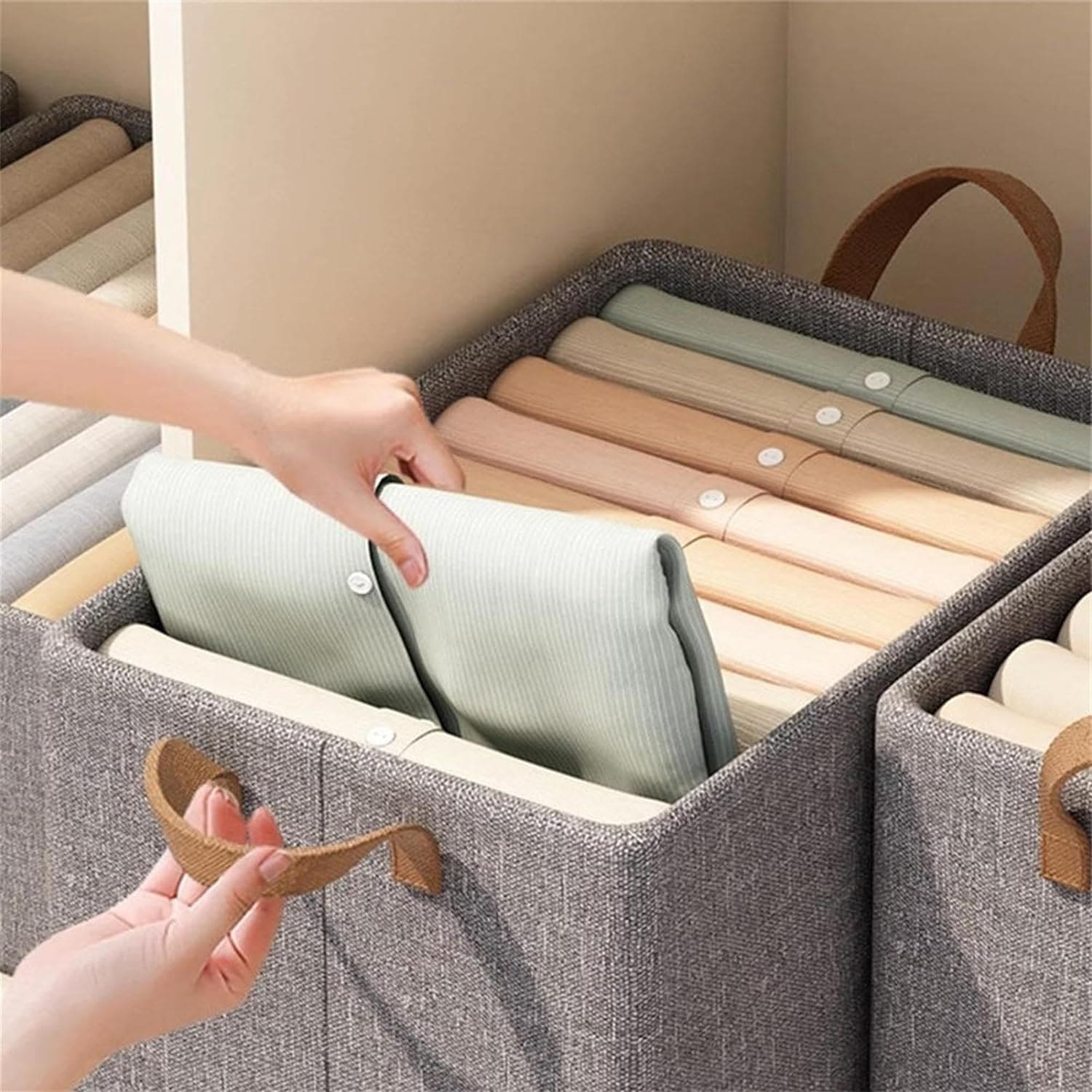 Foldable Wardrobe Organizer, Steel Frame Storage Box, Folding Fabric Baskets For Storage, Collapsible Steel Frame Storage Box, Stackable Closets Clothes Pants Jeans Storage Box, Household Large Capacity Storage Wardrobe