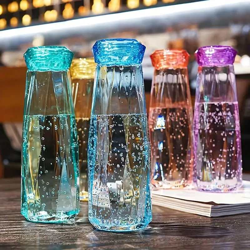 Diamond Water Bottle, Crystal Glass Cup With Lid, 420ml Transparent Bottle With Cover, Portable Exquisite Geometric Summer Bottle, Drinkware Multifunctional Outdoor Sports Glass Cup, Simple Portable Leakproof Bottles