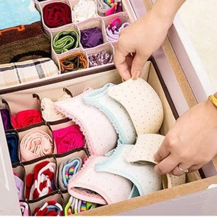 Printed Garment Storage Box, 17 Grid Foldable Storage Organizer, Home Oxford Cloth Storage Box, Multi Use Wardrobe Sorting Box, Foldable Washable Dustproof Organizer, Underpants Socks Storage Organizer