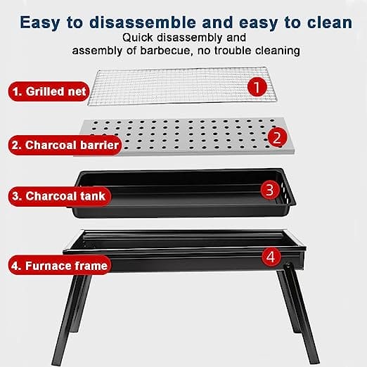 Ashtray BBQ Grill, Charcoal Grill With Stand, Drawer Type Ash Accumulator, Stainless Steel Portable BBQ Tool, Rectangular Charcoal Barbecue Flood Smoke Grill, Iron Portable Folding Charcoal Barbecue Grill for Outdoor, Camping Hiking Picnic Patio Smokers