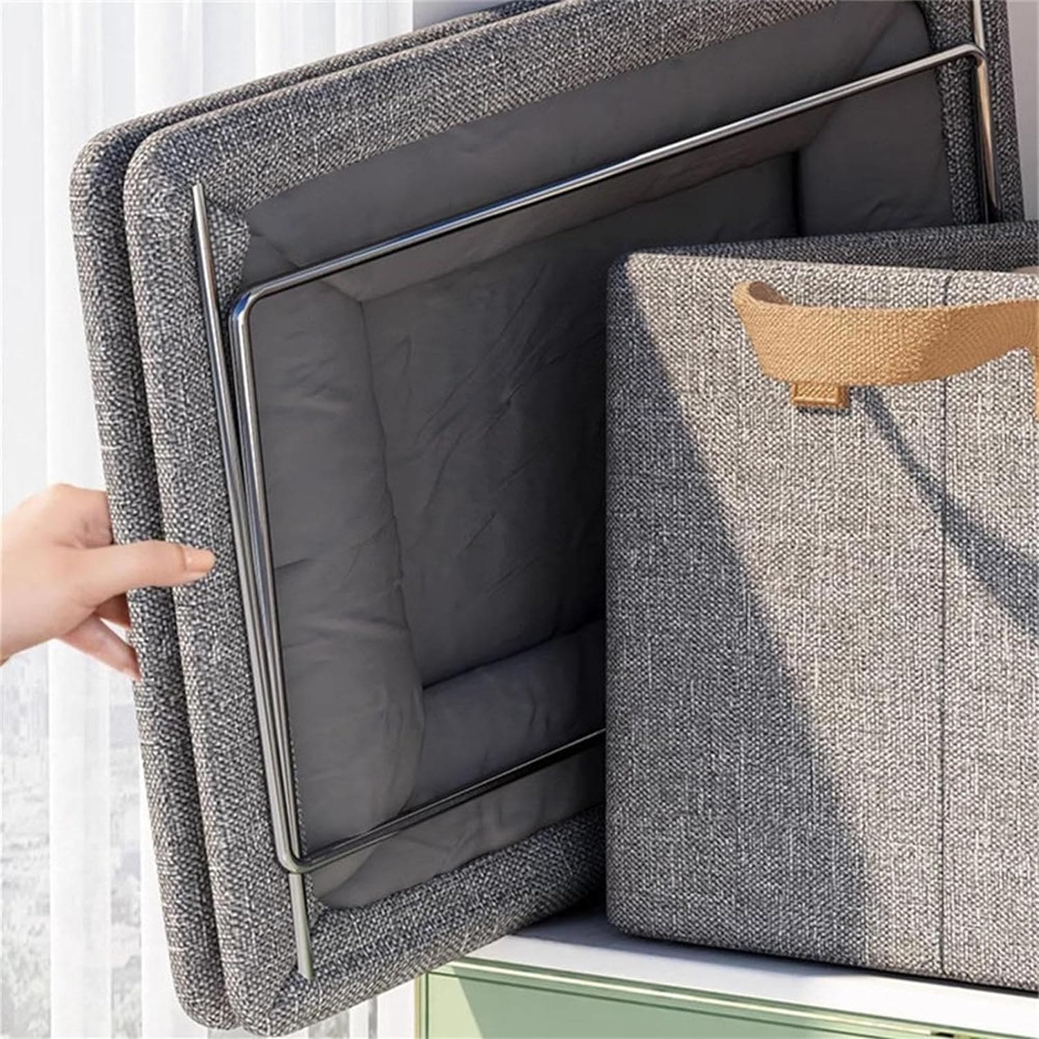 Foldable Wardrobe Organizer, Steel Frame Storage Box, Folding Fabric Baskets For Storage, Collapsible Steel Frame Storage Box, Stackable Closets Clothes Pants Jeans Storage Box, Household Large Capacity Storage Wardrobe