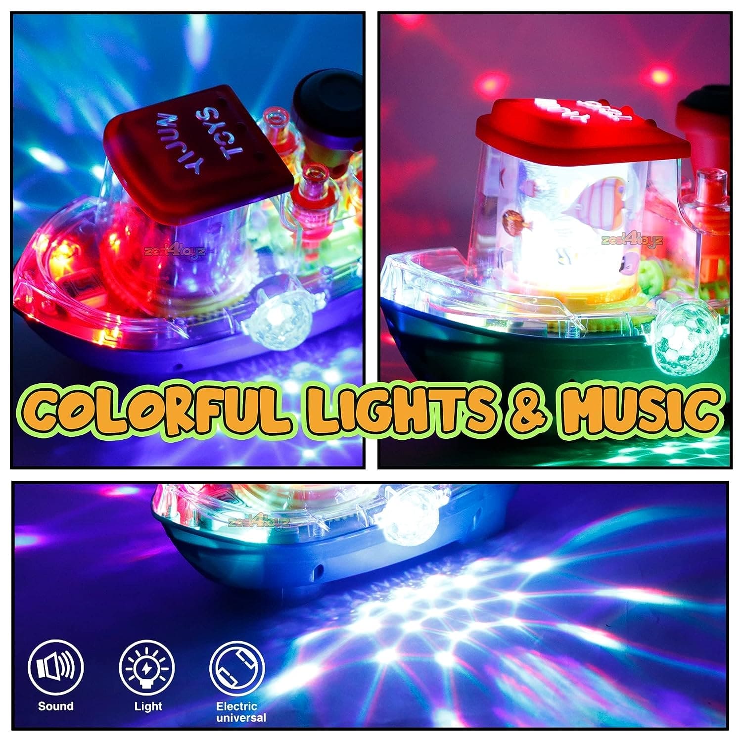 Gear Land Ship, Musical Toy Boat with Colorful Light, Transparent Rotatable Concept Boat, Underwater World Cruise Ship Toy For Kid, Battery Operated Toy Boat with Rotating Fishing Lamp Toy, Children's Toy Boat