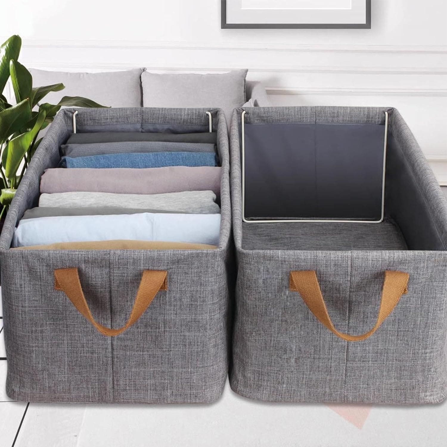 Foldable Wardrobe Organizer, Steel Frame Storage Box, Folding Fabric Baskets For Storage, Collapsible Steel Frame Storage Box, Stackable Closets Clothes Pants Jeans Storage Box, Household Large Capacity Storage Wardrobe