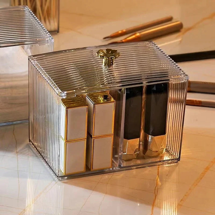 Acrylic Cotton Bud And Makeup Storage Box, Transparent Cosmetic And Cotton Organizer, Vanity Essentials Storage Box