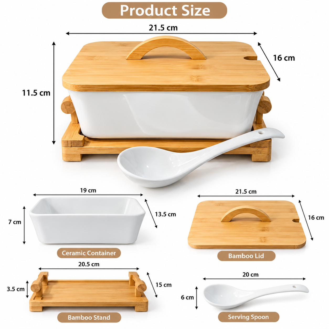Ceramic Hot Pot Serving Dish with Wooden Stand, Dining Serving Dish with Wooden Lid, Food Warmer Serving Dish with Bamboo Stand