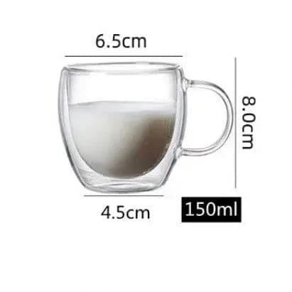 Heat Resistant Tea Cup, Double Wall Glass Cup With Handle, Portable Transparent Beverage Mug, Chai Glass Cup 150ml, Insulated Coffee Mug, Coffee Glass