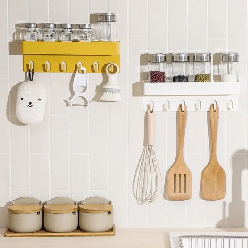 Shower Caddy Basket With Hooks, Wall Mounted Floating Shelf, Multipurpose Countertop Basket, Bathroom Kitchen Storage Rack, Self Adhesive Storage Rack With Hook, Nordic Kitchen Bathroom Rack