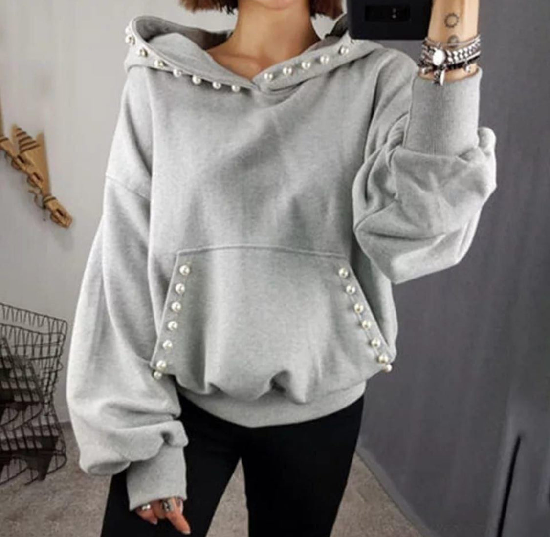 Women Casual Pearls Hoodie