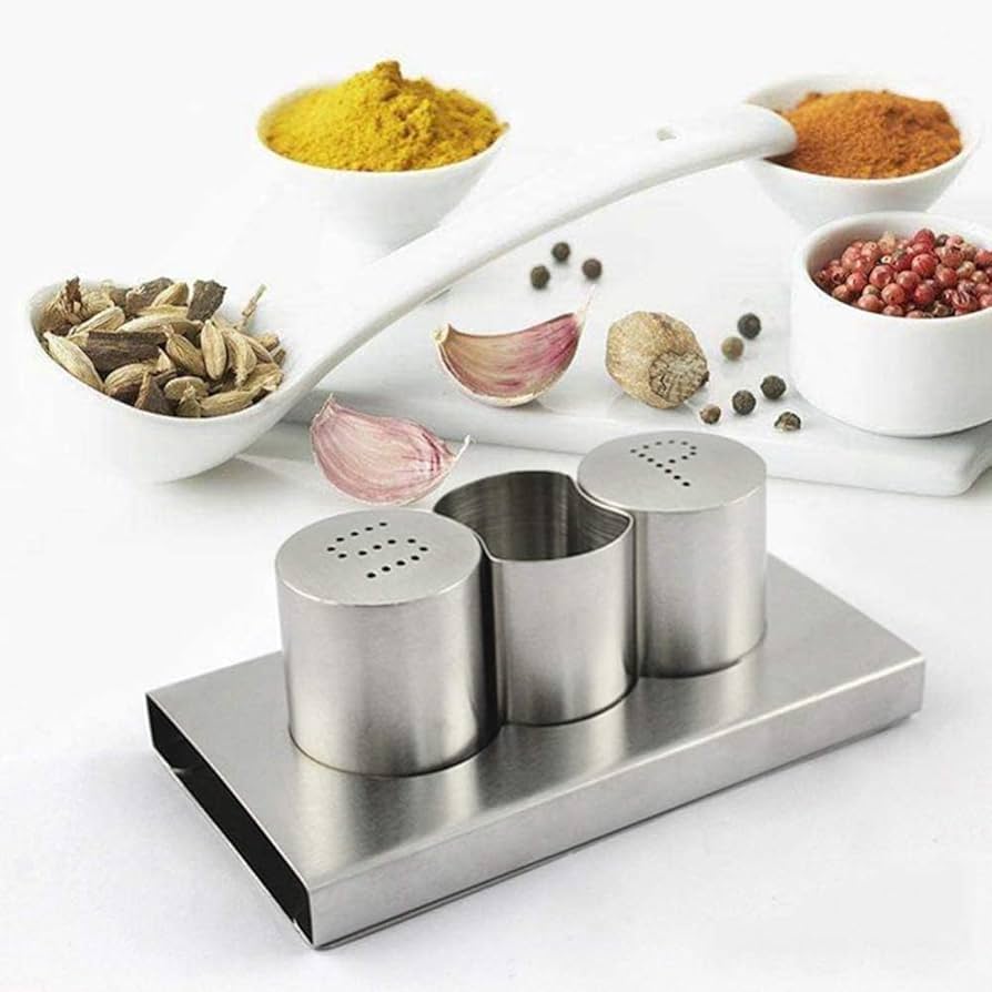 Stainless Steel Salt And Pepper With Stand, Mini Salt And Pepper Shaker Set, Spice And Seasoning Set With Toothpick Container
