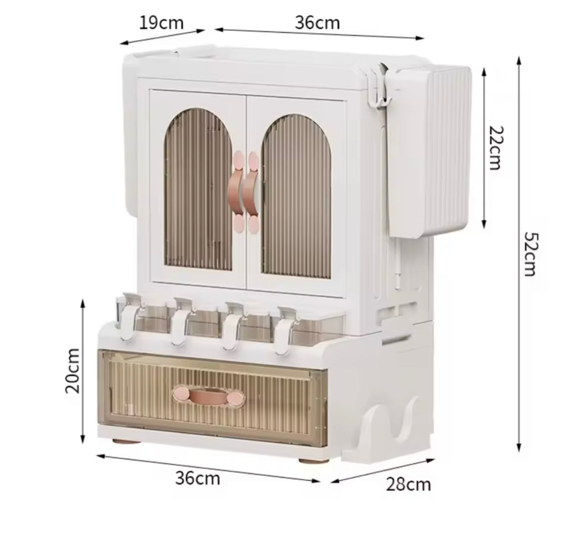 Multifunctional Arched Door Kitchen Organizer with Drawer, Dual Door Kitchen Seasoning Spice Organizer, Kitchen Spice Rack Organizer with Knife Holder & Storage Cabinet, Knife Holder