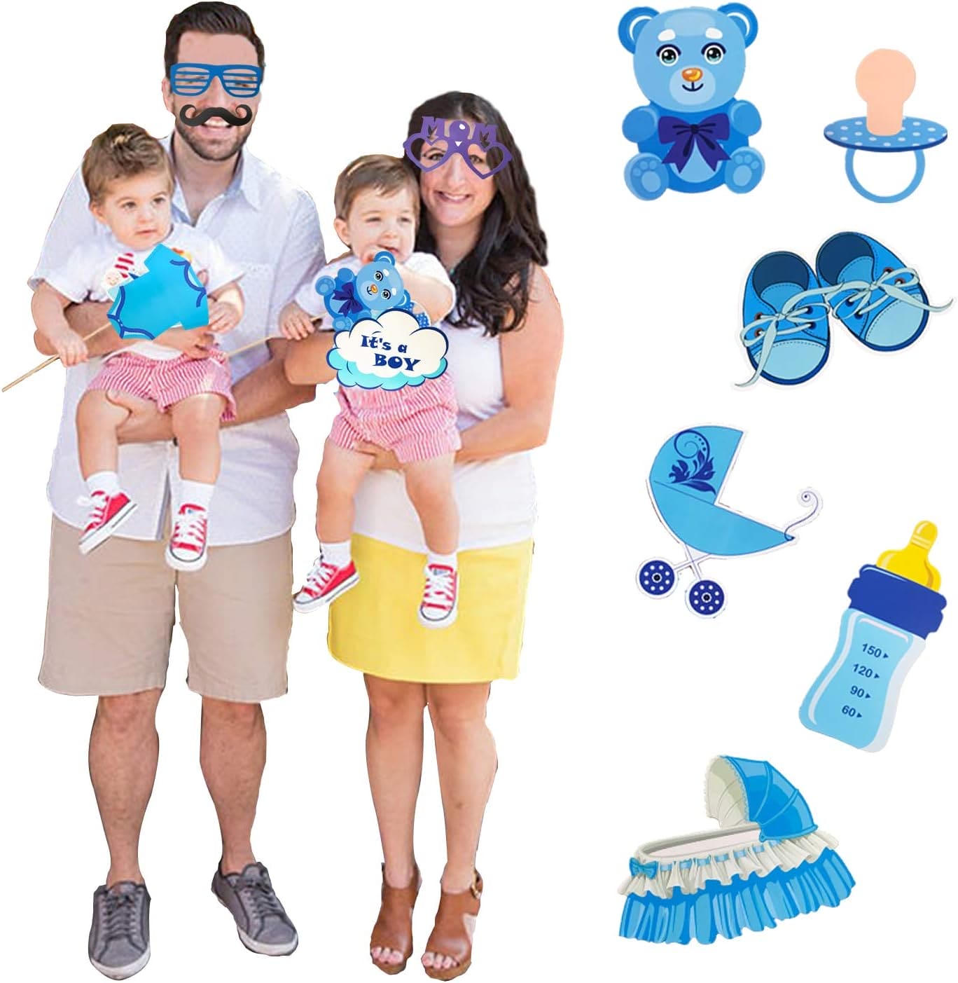 30 Pcs Baby Shower Props, Twins Kids Photo Booth, Welcome Oh Sweet Baby Shower Party Supplies