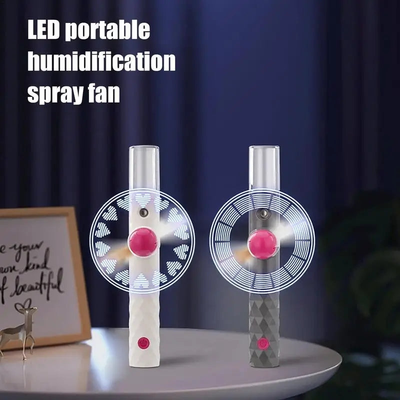 Led Portable Humidifier Spray Fan, Battery Rechargeable Portable Fan, Mini Fan