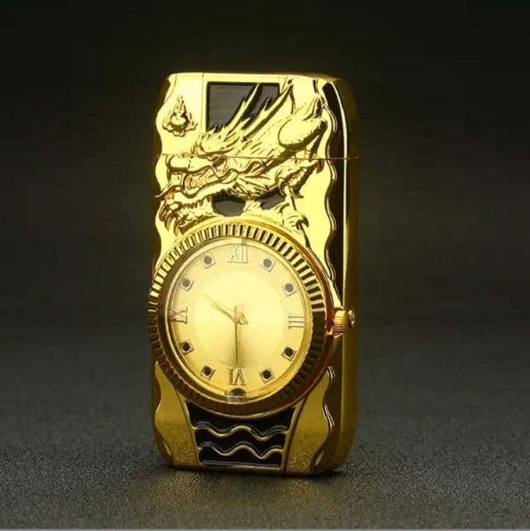 Led Watch Dragon Lighter, Windproof Butane Lighter, Torch Turbo Jet Flame Inflatable Lighter, Multifunctional Windproof Lighter with Quartz Clock, Colorful Lights Inflatable Gas Lighter