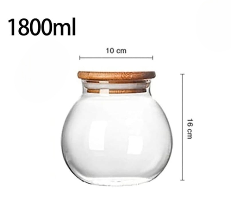 Round Glass Storage Jar With Wooden Cap, Transparent Spherical Glass Food Storage Container, Coffee Beans Storage  Bowl