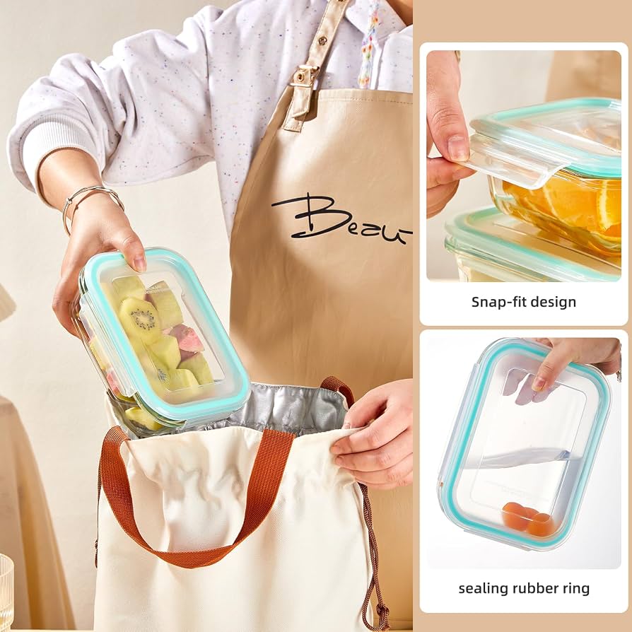 3pcs Glass Food Storage Containers with Lids, Meal Prep Containers, Airtight Bento Boxes with Leak Proof Lock