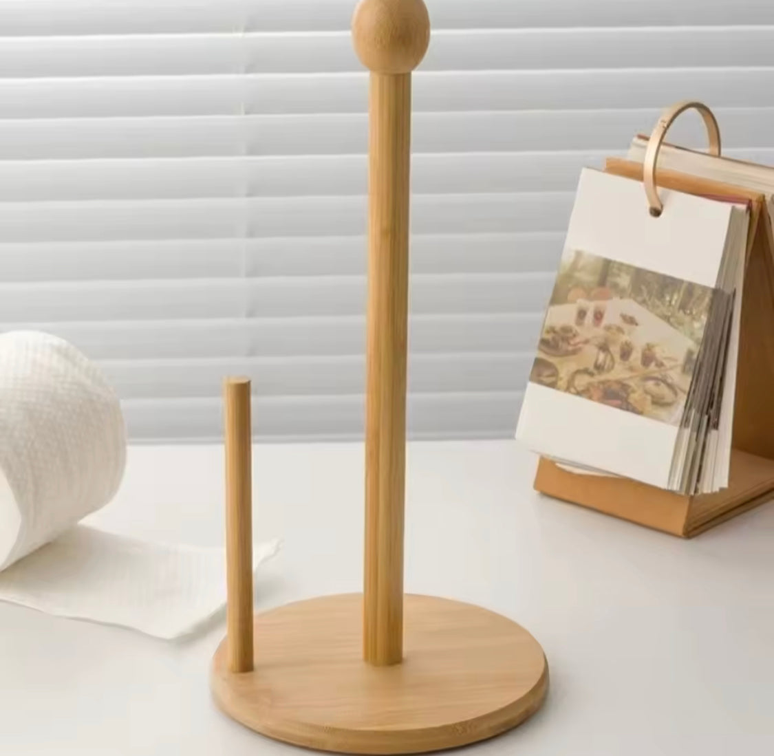Wooden Paper Towel Holder, Countertop Vertical Tissue Holder Rack, Bamboo Paper Towel Stand for Kitchen Living Room, Multipurpose Countertop Stand