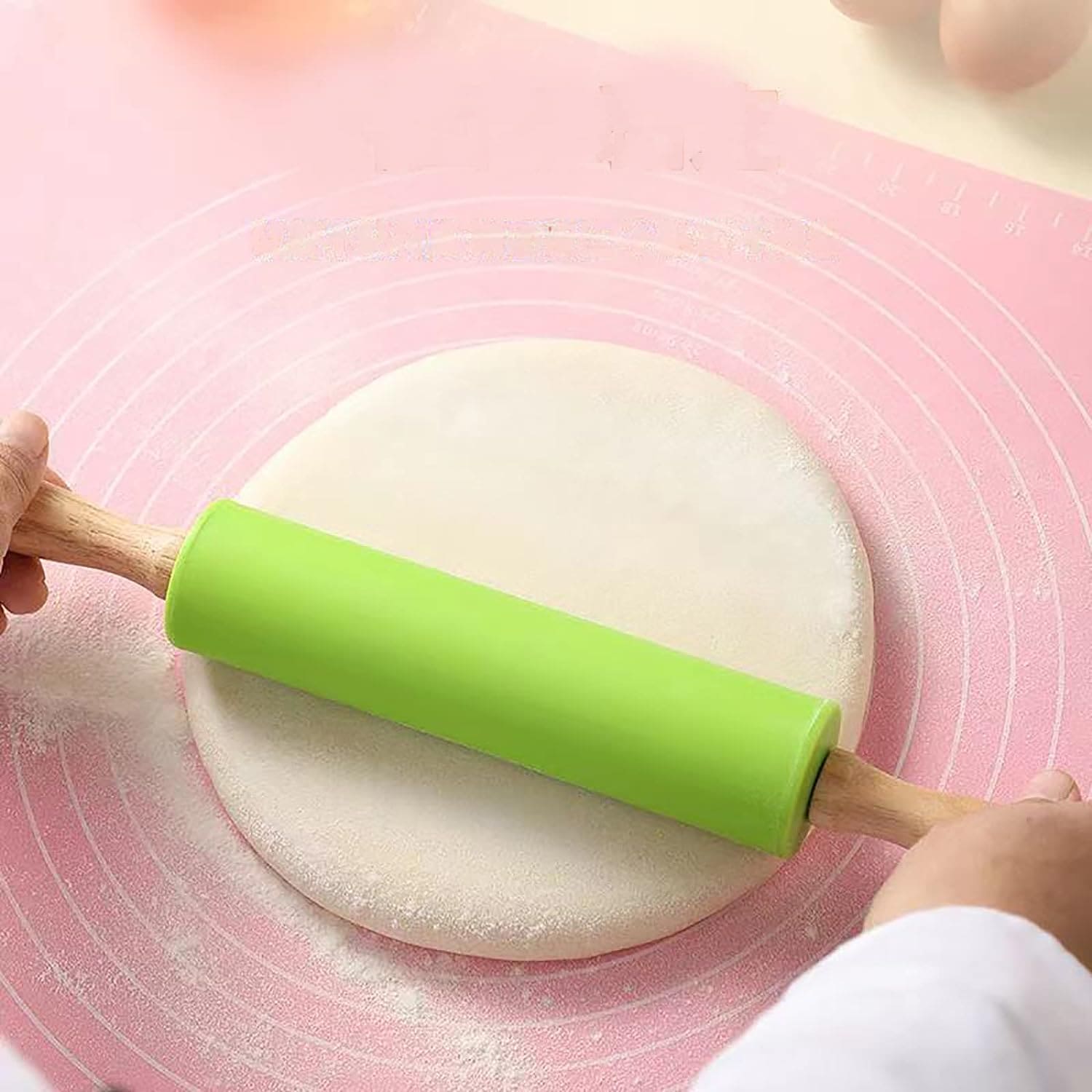 Silicone Dough Roller, Wooden Handle Dough Roller, Dumpling Skin Pressing Flour Stick Baking Tool, Kitchen Roti Belan, Non Stick Surface Baking Roller, Kitchen Cooking Accessories