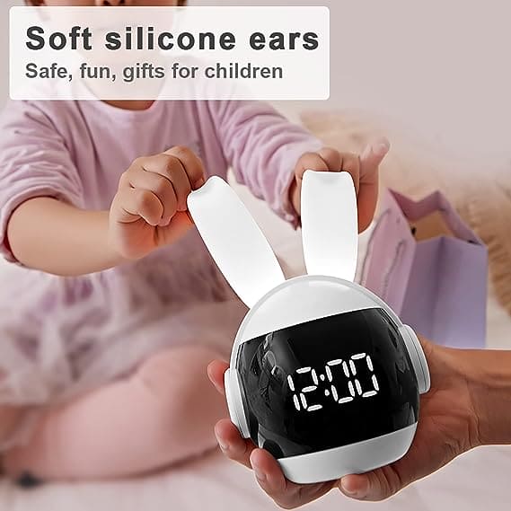 Bunny Alarm Clock, Rabbit Alarm Clock For Girls And Boys, Cute Alarm Clock With Ringtones, Rechargeable Snoozing Night Light Clock