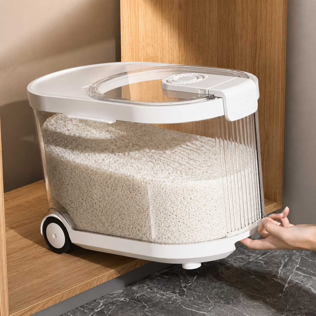 Smart Rice Storage Container, Modern Rice Organizer Container, Rice Dispenser With Measuring Cup, Food Grade Rice Storage Bin