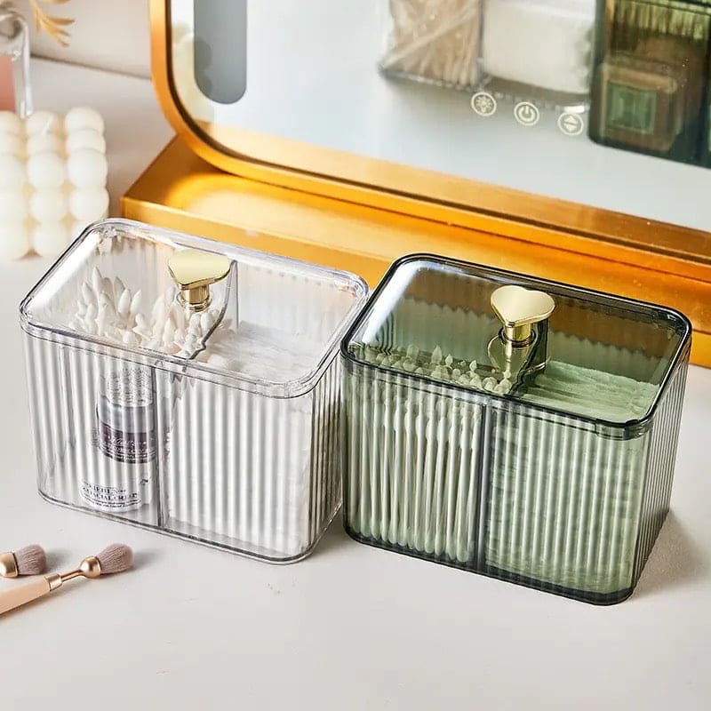 Double Layer Cotton Swab Box, Heart Transparent Storage Box With Lid, 3 Section Qtip Holder, Multifunctional Home Storage Box, Home Cosmetic Storage Box, Bathroom Canisters Vanity Organizer, Transparent Cosmetic Storage Box