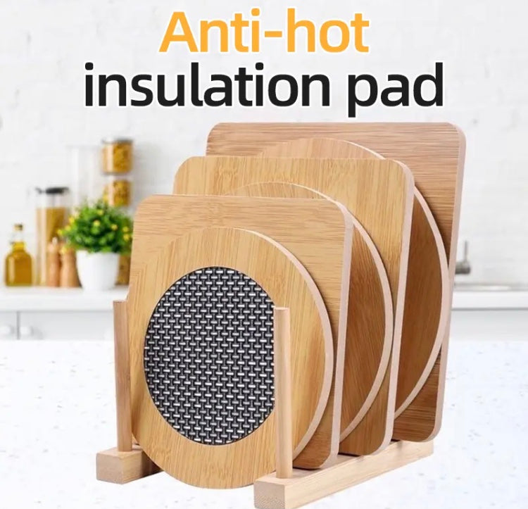 Wooden Heat Pad, Antislip Pot Holder Table, Waterproof Square Mat Round Coasters